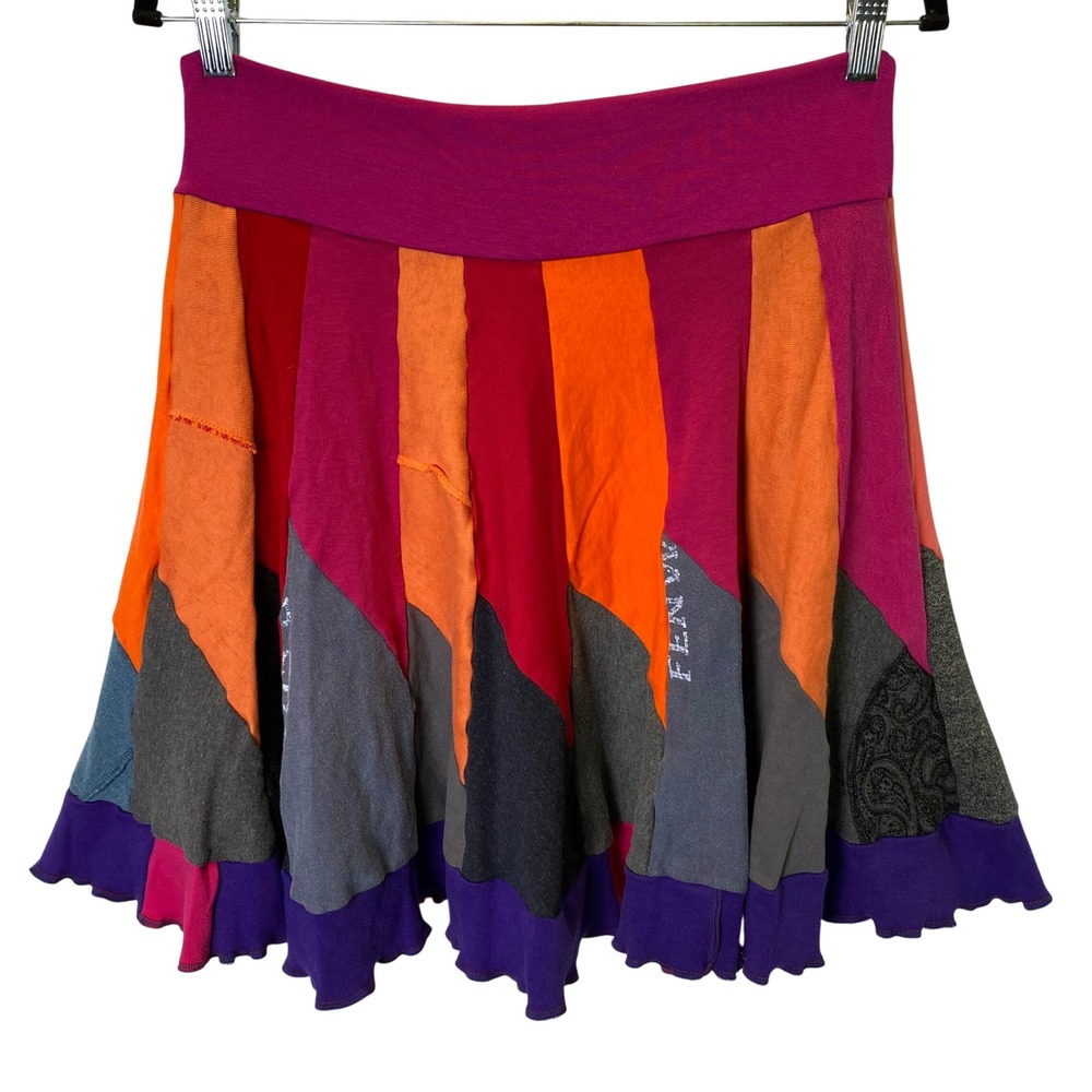 Joyful UpCycled‎ Patchwork Skirt Womens Medium Handmade Cotton Wool Boho Artsy